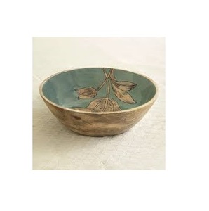 Bol de service en bois de manguier écologique, peint à la main avec incrustation émaillée, bol à salade, vaisselle décorative en bois de qualité supérieure pour la maison - Product Image 1