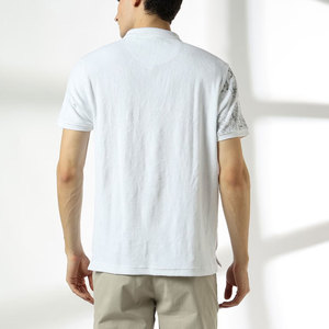 Polo à manches courtes en tricot blanc à imprimé floral pour homme avec fermeture éclair, style décontracté, respirant, coupe classique, faible MOQ, chemises pour homme - Product Image 3