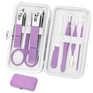 Professional Manicure Set Stainless Steel <b>Nail</b> Clippers Kit With Case Purple Handle Durable Grooming Tools For <b>Nail</b> Care - Product Image 1
