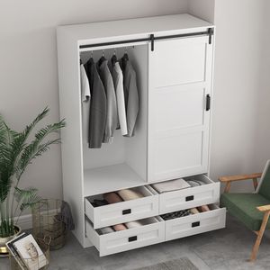 Armadio Alto per Camera da Letto con Asta Appendiabiti, Ante Scorrevoli, Cassetti e Ripiani Aperti per Organizzazione e Conservazione Vestiti - Product Image 4