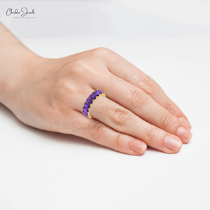 Anillo de Eternidad Completo de Oro Sólido de 14k con Banda de Amatista Natural de Corte Ovalado de 5x3mm, Venta al por Mayor de Productos a Granel - Product Image 5
