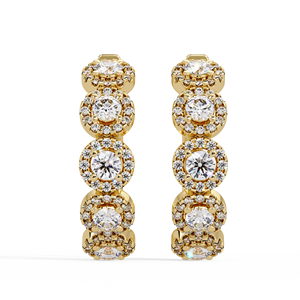 Pendientes de Aro Halo Modernos con Diamantes Cultivados en Laboratorio, Corte Redondo, Oro Puro de 14k, Pendientes Huggies Delicados para Uso Diario, Joyería Fina - Product Image 2