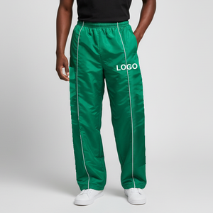 Pantalones deportivos de nailon verde con logotipo personalizado al por mayor para hombre, pantalones holgados estilo streetwear Y2K para hombre - Product Image 1