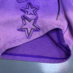 Pantalones Cortos de Felpa Lavada Morados para Hombre, Diseño de Estrella con Letras Bordadas, Estilo Urbano Informal, con Cordón Ajustable, de Algodón, con Logotipo Personalizado - Product Image 4