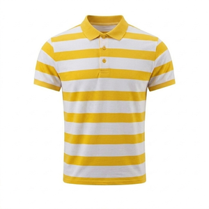 Fabrication sur mesure de polos en tricot pour hommes, manches courtes, respirants, pour l'été, polos de golf tendance, rayés jaune et blanc. - Product Image 1