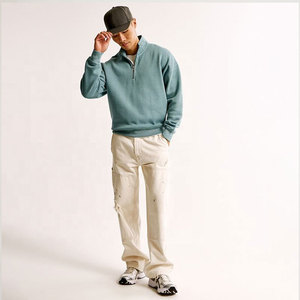 Men's Light Blue <b>Quarter</b> <b>Zip</b> Sweatshirt Regular Fit Stand Collar Casual Autumn Wear Cotton Fleece Knitted Solid Design - Product Image 3