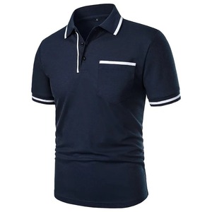 Polo en tricot à manches courtes pour homme, couleur unie, respirant, style décontracté, avec poche, gris - Product Image 4