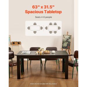 Moderno tavolo da pranzo rettangolare da 63 pollici grande tavolo da conferenza in legno per 4-6 persone 330LBS capacità cucina nera soggiorno - Product Image 4