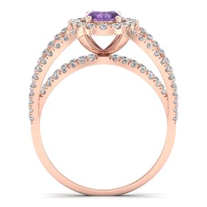 Bague de promesse REYES, dernier design, or massif 14 carats, améthyste ovale 0,75 ct et diamants, pour femme, bijoux personnalisés - Product Image 4