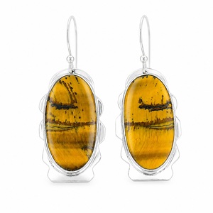 925 <b>Sterling</b> <b>Silver</b> Tiger Eye Gemstone Dangle Earrings Handmade French <b>Wire</b> Hoop Earrings Natural Stone Jewelry - Product Image 1