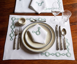 Luxury Embroidery Green Chain Geometric <b>Placemat</b> Napkin Sets <b>White</b> Cotton Mats Washable Home Hotel Wedding Banquet Customizable - Product Image 1