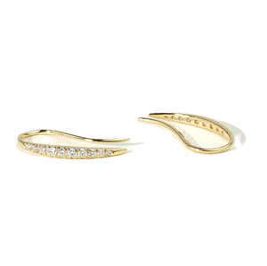 Boucles d'oreilles rampantes courbées en or massif 10K 14K 18K avec diamant de laboratoire taille ronde et barre en croissant, bijoux de mariée élégants et raffinés - Product Image 3