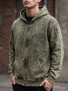 Custom Acid Wash Zip Up Hoodie Mens Oversized <b>Vintage</b> Hooded <b>Sweatshirt</b> Heavyweight Cotton Fleece Full Zip Casual Streetwear - Product Image 6
