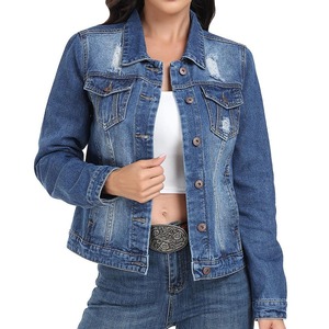 OEM Women's Denim Jackets Casual Winter Breathable Cotton Button up <b>Stand</b> Collar Front Logo Oversize for Ladies - Product Image 1