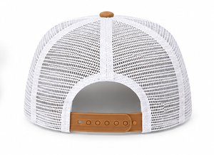 Casquette de golf blanche à visière plate, logo personnalisé brodé en 3D, maille respirante, réglable avec fermeture snapback - Product Image 3