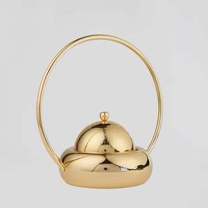 Tazón de Servir de Lujo Chapado en Oro con Asa y Tapa de Cúpula, Plato para Dulces de Acero Inoxidable, Vajilla Decorativa, Tazón para Regalo - Product Image 1