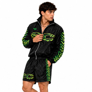 Ensemble short et veste coupe-vent en nylon vert néon personnalisé, style Y2K streetwear, imperméable, 2 pièces, avec sweats à capuche – Fournisseur – Vente chaude - Product Image 5