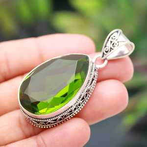 <b>Peridot</b> Pendant Pear Shape Green Gemstone Handmade 925 Sterling Silver Vintage Jewelry - Product Image 2