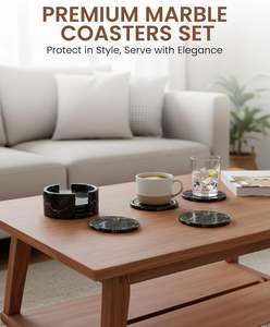 Posavasos redondos de mármol con base de corcho antideslizante para oficina, protegen las mesas de manchas y arañazos, color cebra negro - Product Image 2