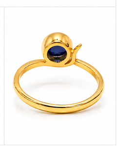 Blue Sapphire Gold Plated <b>Ring</b>, Handmade Round Sapphire Gemstone <b>Ring</b>, September Birthstone Gift for Her, <b>Dainty</b> Gold Jewelry - Product Image 2