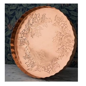 Hand Engraved <b>Decorative</b> Rounded Shape Food Serving Metal Tray Wedding Home <b>Kitchen</b> <b>Decoration</b> Catering Used Item - Product Image 1