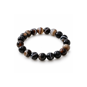 Bracelet extensible en perles d'agate naturelle du Botswana 12 mm, pierre polie, bijou bohème unisexe, cadeau, idéal pour les fêtes - Product Image 1