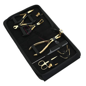 Kit de herramientas para extensiones de cabello doradas para estilistas: removedor de microperlas, alicates de crimpado, alicates para extensiones de cinta, tijeras de costura, peine de cola - Product Image 1