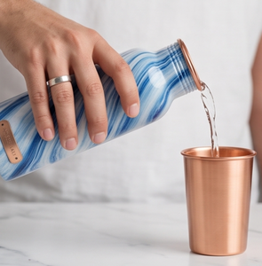 Elegant Blue Swirl Printed <b>Copper</b> <b>Bottle</b> With Glossy Finished Perfect Blend Of Art Style For Daily Hydration Travel Gym Yoga - Product Image 3