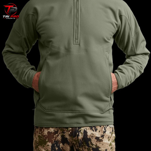 Sudadera con capucha unisex de invierno, camuflaje verde oliva sólido, con cremallera de un cuarto, de peso pesado, de tejido softshell, para caza, con capucha ajustada y doble cremallera lateral - Product Image 2