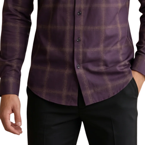 Chemise en flanelle à carreaux violet foncé pour homme, manches longues, boutonnée, décontractée, respirante, en tissu brossé doux, streetwear d'été, vente en gros - Product Image 5