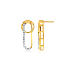 Boucles d'oreilles en or jaune 18 carats style trombone avec diamants de laboratoire pour femme, idéales pour le bureau moderne, vente en gros de bijoux fins - Product Image 3