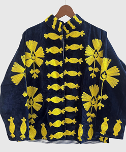 Blouson en velours brodé à la main avec col mandarin, manches longues, taille plus, vêtements d'automne pour femmes, longueur normale pour adultes - Product Image 1