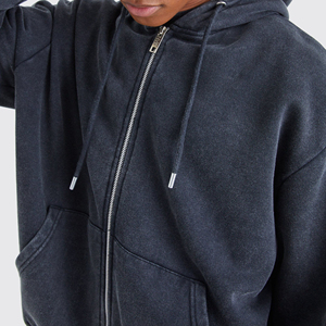 Sweat à capuche de haute qualité 500 g/m² délavé à l'acide pour homme, logo personnalisé, 100 % coton, poids lourd, fermeture éclair, design délavé au soleil pour l'hiver - Product Image 2