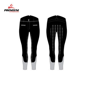 Culottes d'équitation intégrales pour femmes, leggings équestres noirs en polyester et élasthanne, coutures plates, impression silicone - Product Image 4