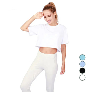 Women's <b>High</b> Quality Cotton T-Shirt OEM Manufacturers Custom Printed Slim Crop <b>Tops</b> O-Neck Casual Solid Logo Plain Dyed - Product Image 3