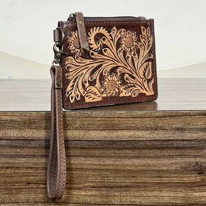 Monedero de Cuero Genuino con Diseño Floral, Cierre de Cremallera, para Tarjetas de Crédito, Mini, Unisex, Elegante, Venta Caliente 2026 - Product Image 4