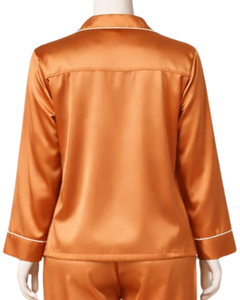 Conjunto de Pijama de Satén Naranja Personalizado para Mujer, Manga Larga, con Botones, Estilo Seda, Ropa de Dormir de Dos Piezas, Conjunto Cómodo para Estar en Casa - Product Image 6