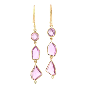 Boucles d'oreilles en diamant véritable et saphir rose, or jaune massif 18 carats, bijoux de fiançailles tendance pour femmes, Saint-Valentin - Product Image 1