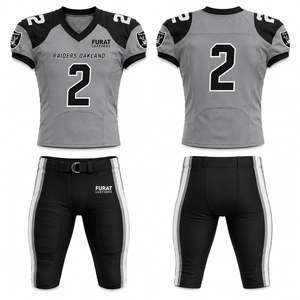 Conjunto de Jersey de Fútbol Americano Furat Leathers, Negro y Azul, Impresión por Transferencia de Calor, 00, Absorbe la Humedad, Manga Corta, Cuello en V, Patrón 3D - Product Image 2