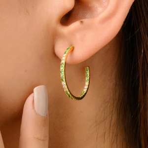 18K Tsavorite Contemporary C-Hoop Diamond Earrings - Product Image 1