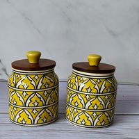 Luxe ecologische acacia houten emaileer bedrukte luchtdichte, voedselveilige, modern ontworpen kruidenpot met houten deksel voor het bewaren van gedroogd fruit