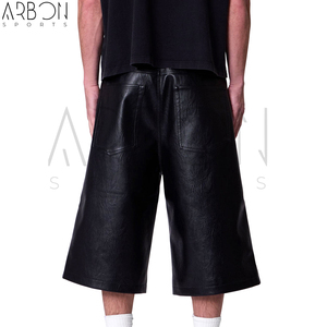 Pantalones Cortos de Cuero Auténtico Negros, Multibolsillos, Funcionales, de Alta Calidad, Hechos a Mano, Casuales, Holgados, para Venta al Por Mayor - Product Image 4