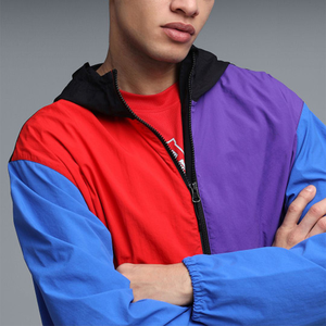Men's Color Blocking Hooded Windbreaker <b>Jacket</b> With Zipper Closure Streetwear Style Waterproof Polyester Spring Outfit - Product Image 5