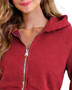 Customized Womens Cropped Zip Up <b>Hoodie</b> Long Sleeve Casual Sweatshirt Soft Fleece Streetwear Wine <b>Red</b> Color Autumn Winter Wear - Product Image 3