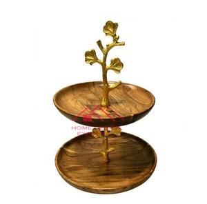 Soporte de pastel con nivel de madera Boda Fiesta de cumpleaños Borde decorativo Soportes de pastel al por mayor Metal de aluminio con acabado dorado - Product Image 1