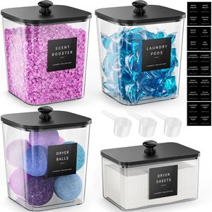 Paquete de 4 Contenedores Transparentes Plegables para Detergente de Lavandería, Cestas Grandes para Almacenar Detergente en Polvo, para Organizar la Lavandería - Product Image 1