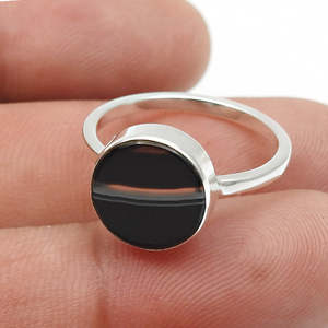 925 <b>Sterling</b> <b>Silver</b> <b>Ring</b> Oxidized With Round Cut Striped Onyx Gemstone Statement Bezel <b>Set</b> Bohemian Jewelry Perfect For Gift - Product Image 2