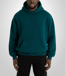 Sweat-shirts pour hommes personnalisables avec logo OEM, 100% coton épais 380 GSM, coupe ample à épaules tombantes, style boxy, avec poches kangourou - Product Image 3