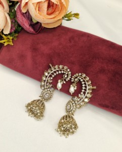 Royal Kundan Stone Jhumka Pearl Hanging <b>Ear</b> <b>Cuff</b> <b>Earrings</b> For Womens Festive Wedding Artificial Jewellery Manufacturer Wholesale - Product Image 3