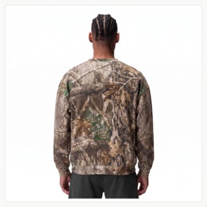 Sweat-shirt à col rond camouflage pour homme, coupe classique, en polyester tricoté, décontracté, respirant, avec logo frontal, ODM - Product Image 3